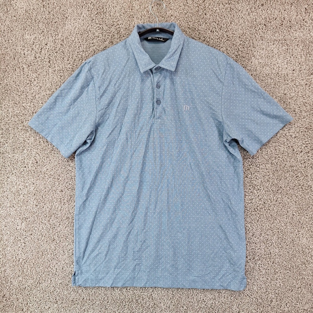 Travis Mathew Polo Mens Large Blue Polka Dot Pima Cotton Blend Golf Casual